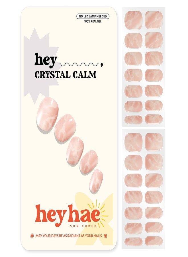 Heyhae Semi Cured Gel Nail Strips | No LED Lamp Needed | Pink, Marble | Easy Apply & Remove, Salon Quality | Includes 28 Strips, 1 Prep Pads, Nail File & Wooden Stick - Hey, Crystal Calm - Image 1